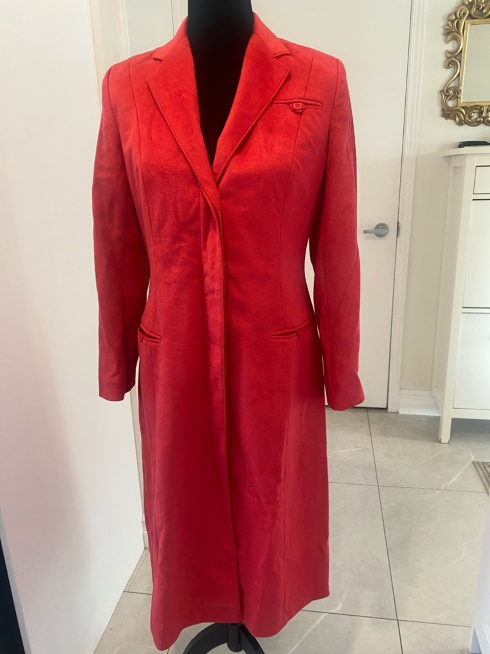 VINTAGE Cedarhurst Classics Red Faux Suede button down Frock Coat Size 7/8